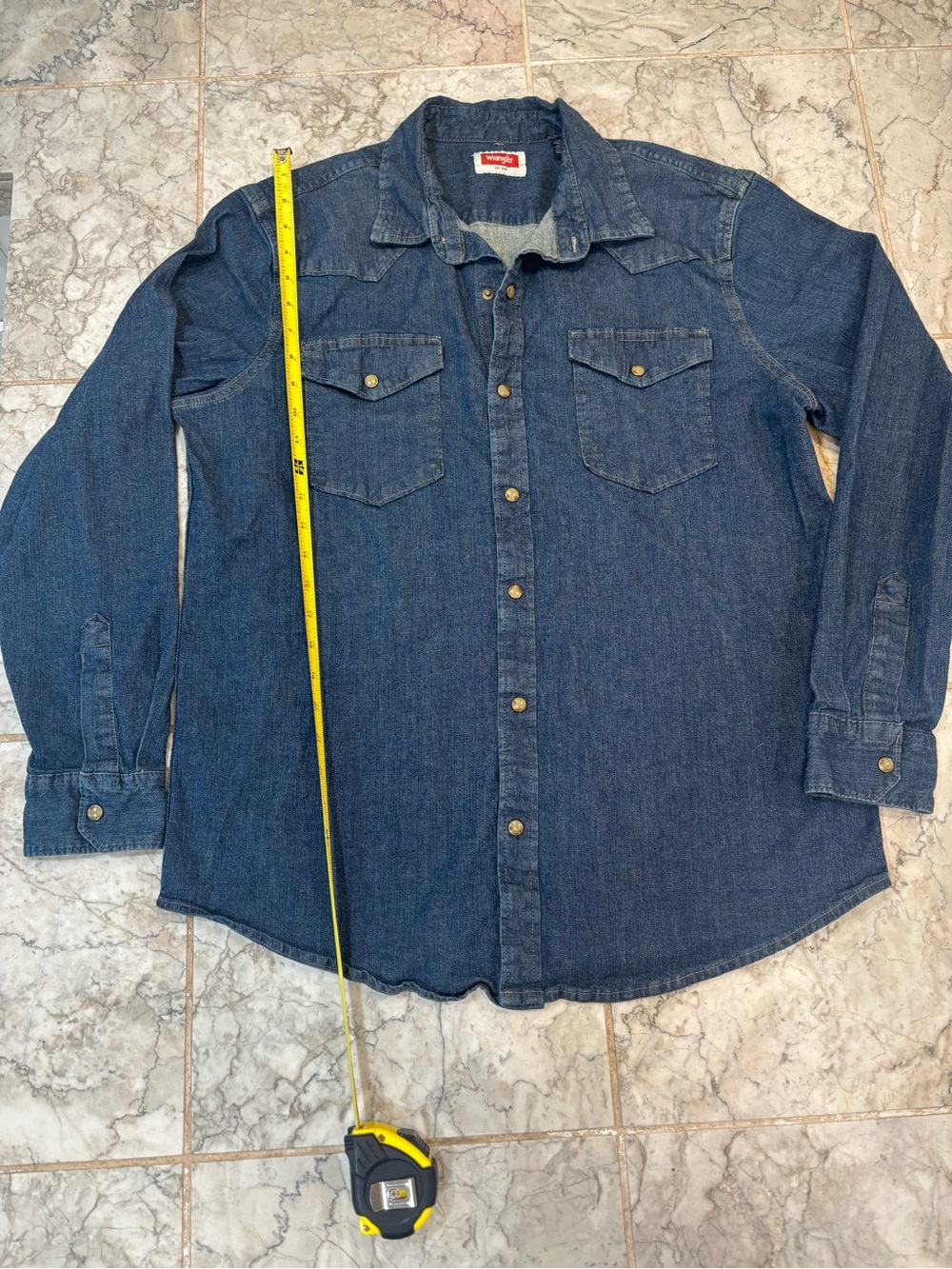 Wrangler Men’s Long Sleeve Pearl Snap Selvedge Denim Button Down Shirt L Exclent - Picture 5 of 5